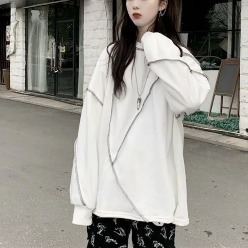 Hoodies Harajuku Bf Style Black Hip-hop Teens Sweatshirts Autumn All-match Daily Simple Df4940