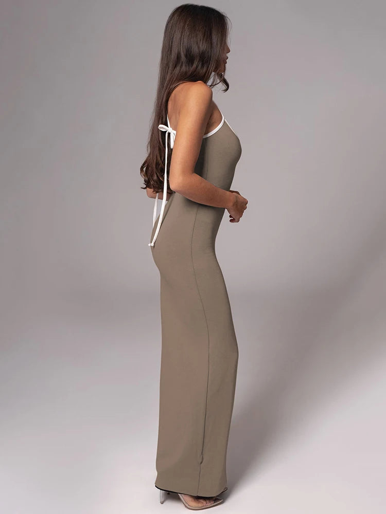 Spaghetti Strap Lace-up Maxi Dress for Gown Sleeveless Backless Bodycon Evening Long Dress