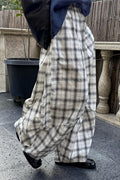 Plaid Ruched Wide Leg Pants