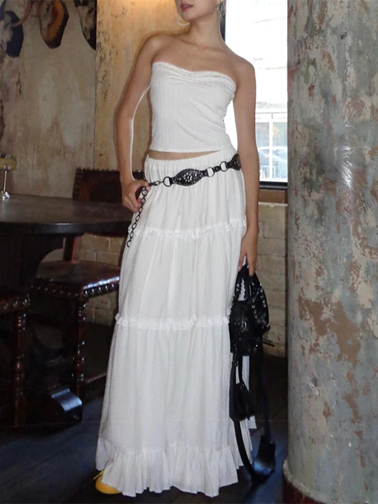 Folds Dress Sets 2 Piece Outfits Temperament Princess Dress Maxi Dresses for ’s Backless Top and Skirt Sets