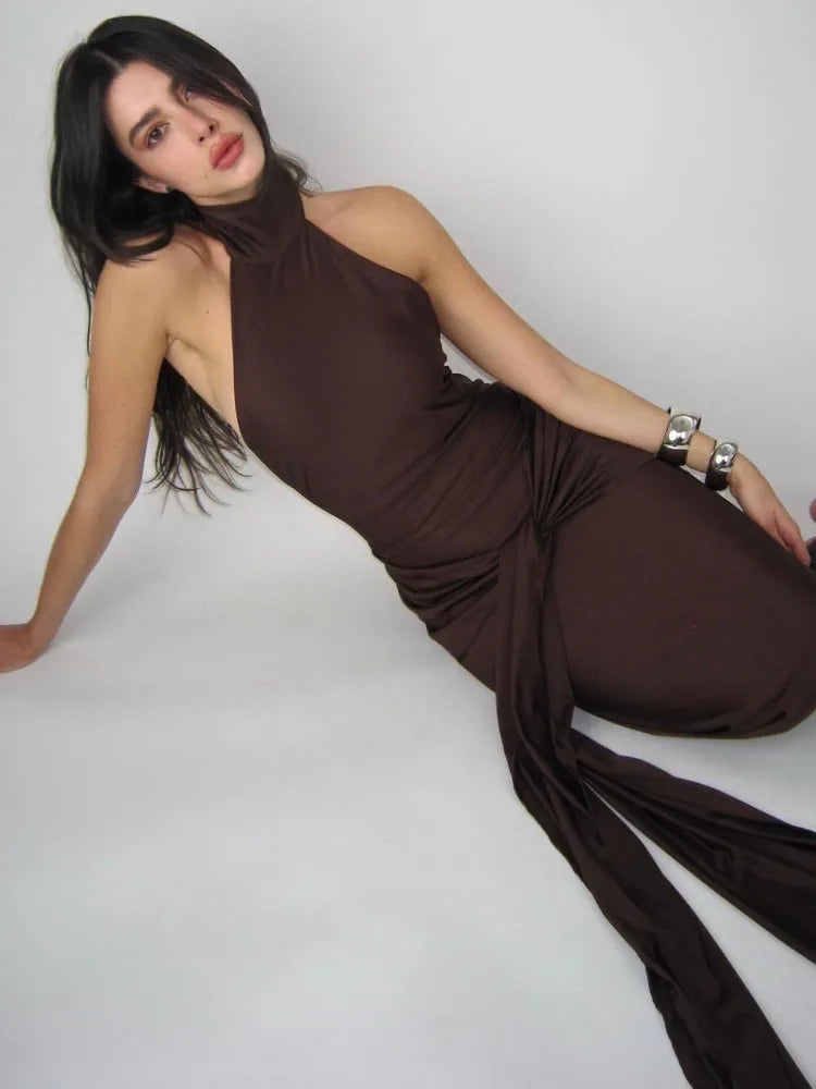 Sleeveless Backless Lace Up Evening Dress ’s Slim Fit Maxi Dress Female Elegance Party Vesidos