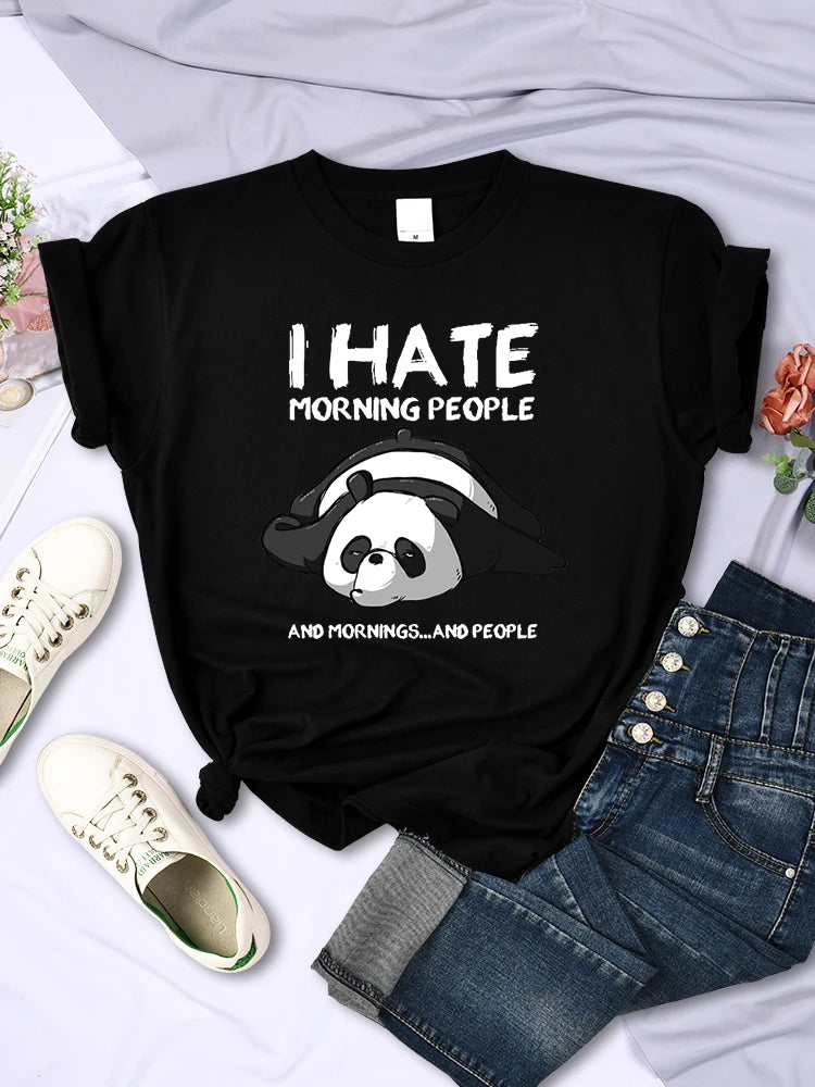 Lazy Panda I Hate Morning People Short Sleeve Creative All-math Clothing Street Hip Hop O-neck Tops Womans T-shirt