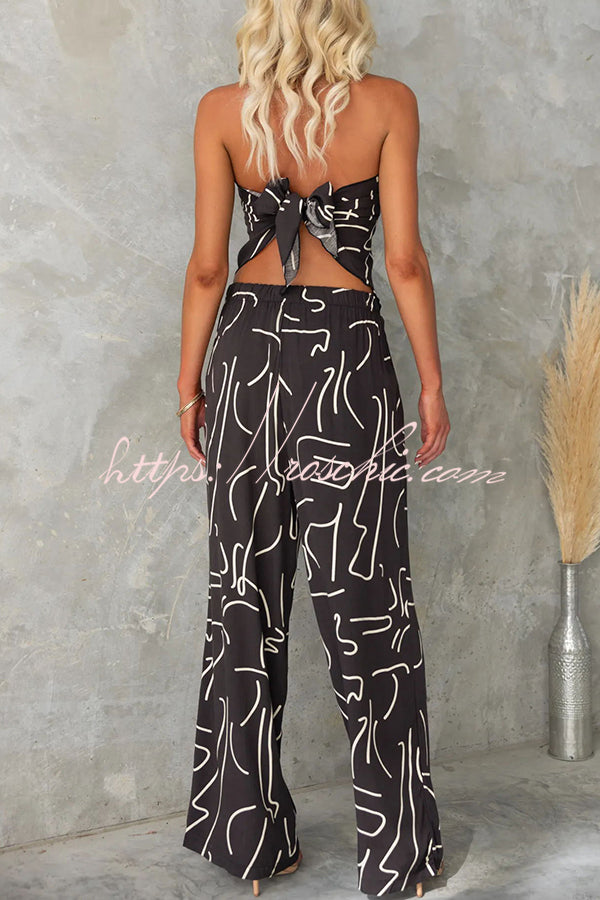 Fun Printed Off the Shoulder Top and Elastic Waist Pocket Pants Set