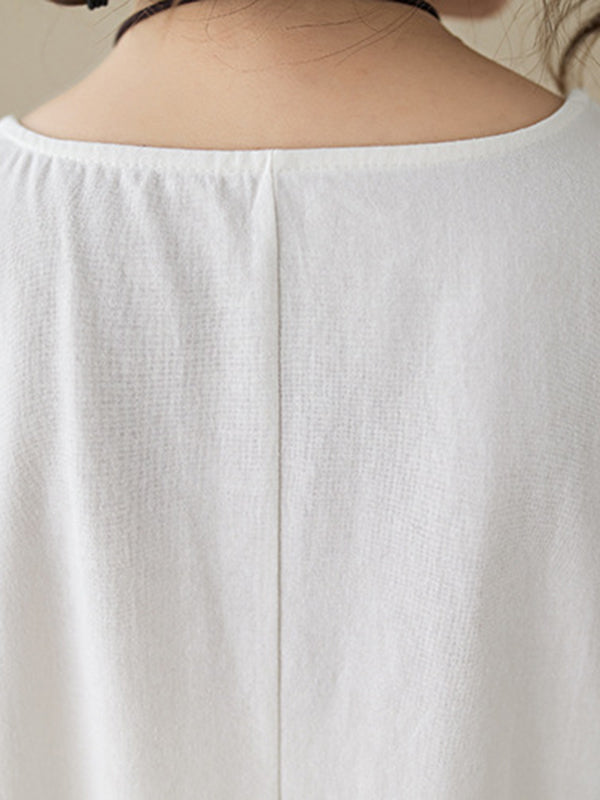 Loose Sleeveless Color Round-neck Midi Dresses