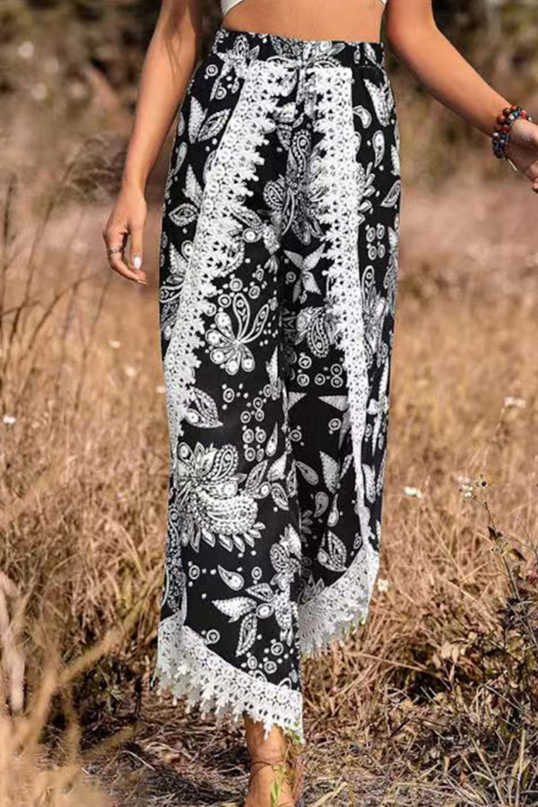 Loose Print Lace Pants