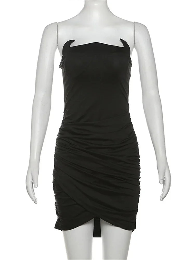 Black Mini Dress ’s Backless Slim Sleeveless High Waist Y2k Club Night Clothes Female Party Dress