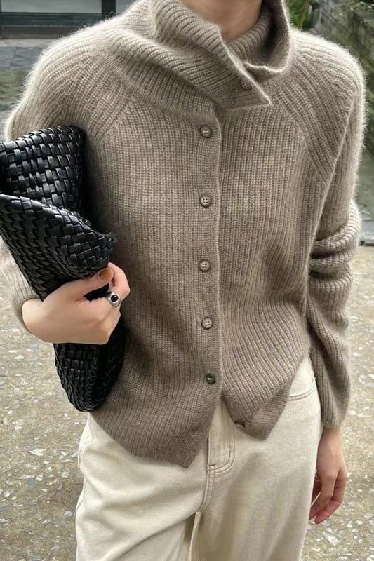 Retro Textured Rib Slim-fit Single-row Button Loose Knit Cardigan