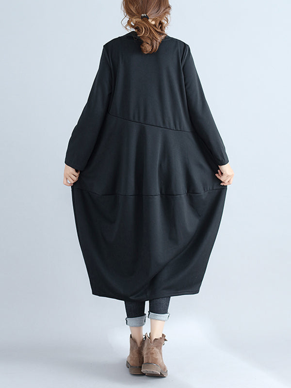 Loose Color Hooded Midi Dresses