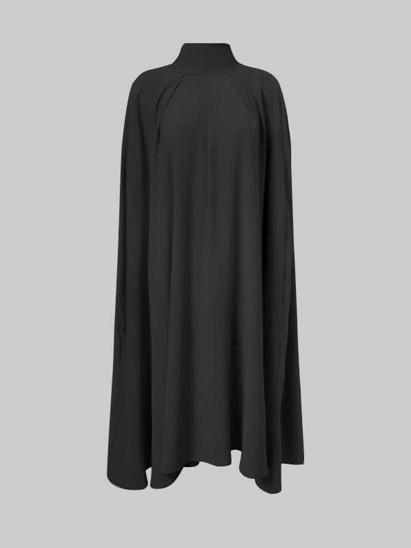 Simple Batwing Sleeves Lace-up Color High-neck Midi Dresses