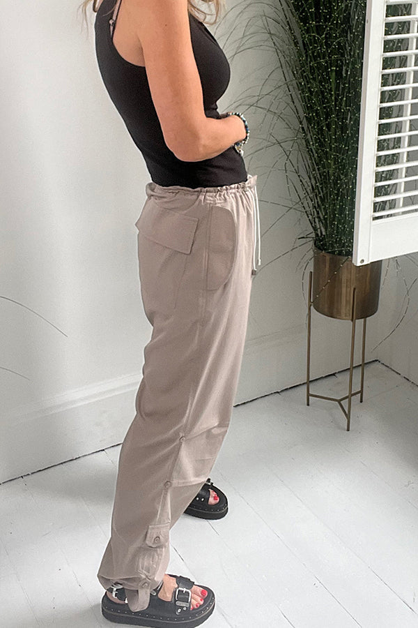Callings Drawstring Waist Pocketed Oversized Cargo Pants