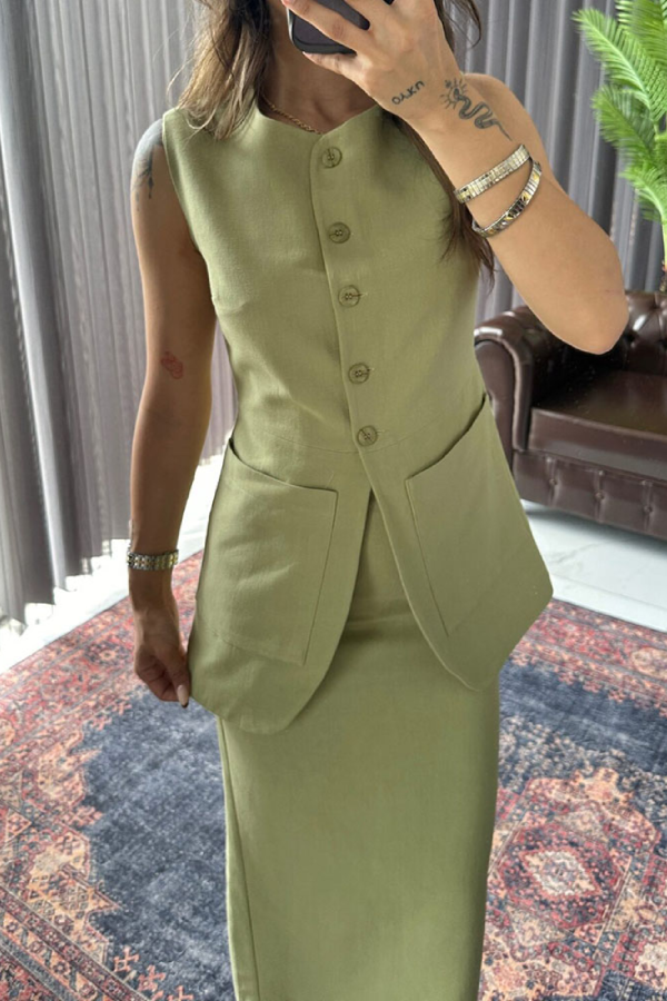 Stylish and Cotton and Linen Two-piece Set