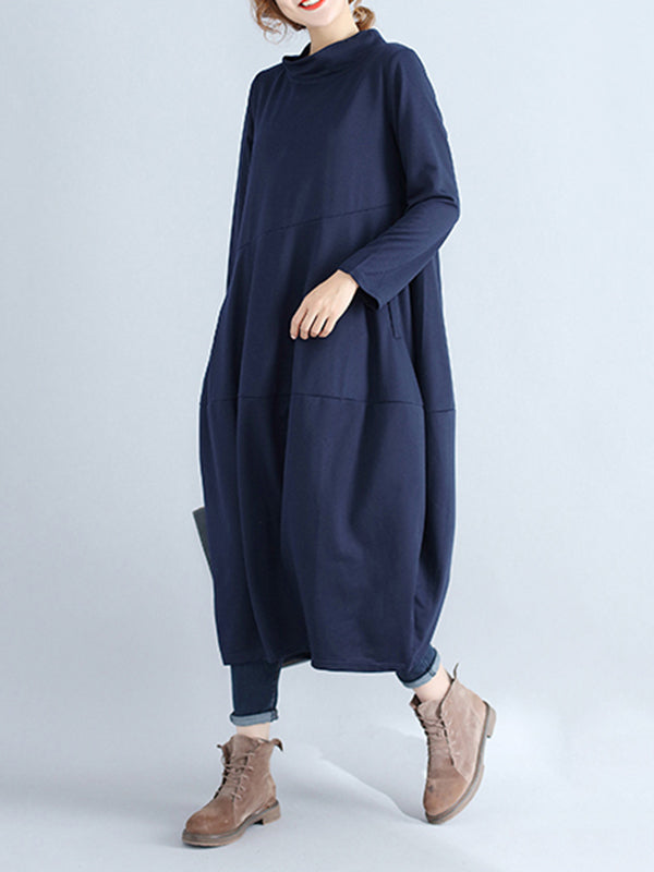 Loose Color Hooded Midi Dresses