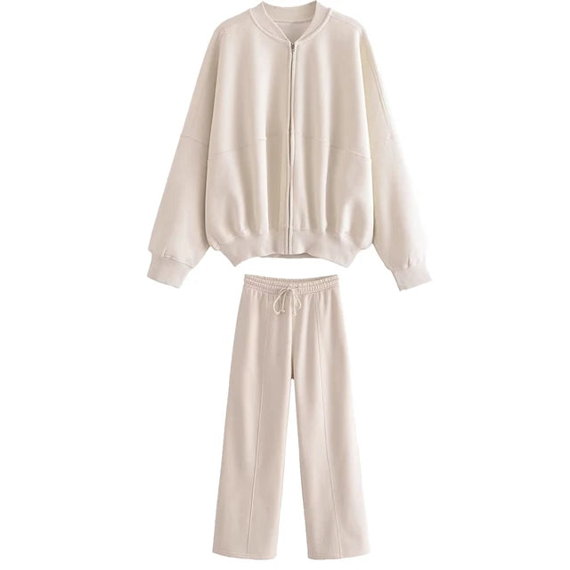 Lace Up Pant Sets Loose V Neck Cardigan Woman Autumn Winter Sports Pants 2 Piece Sets Outfits