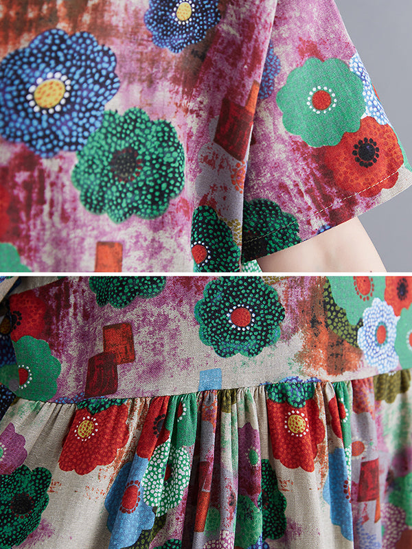 Loose Multi-colored Printed Midi Dress