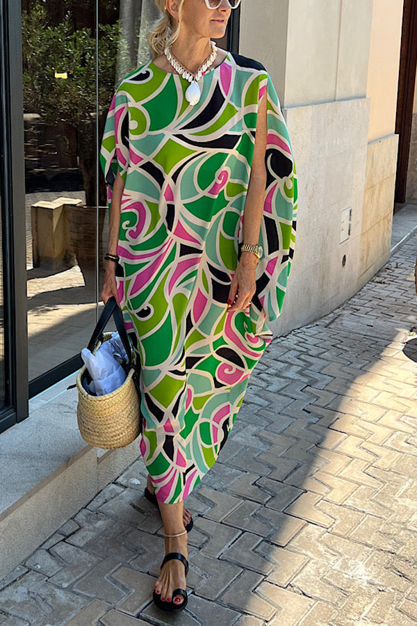 From Beach to Dinner Printed Kimono Drape Loose Midi Dress