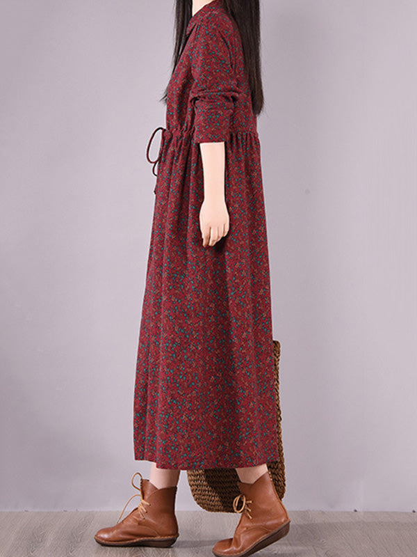 Original Lapel Frenum Printed Midi Dress