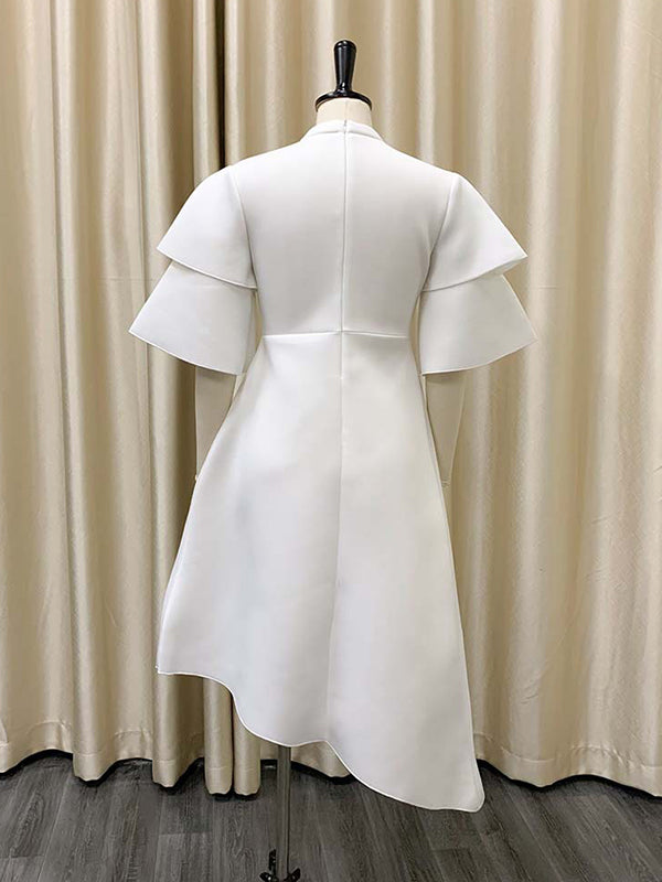 Original Loose Half Sleeves Falbala Color Round-neck Midi Dresses