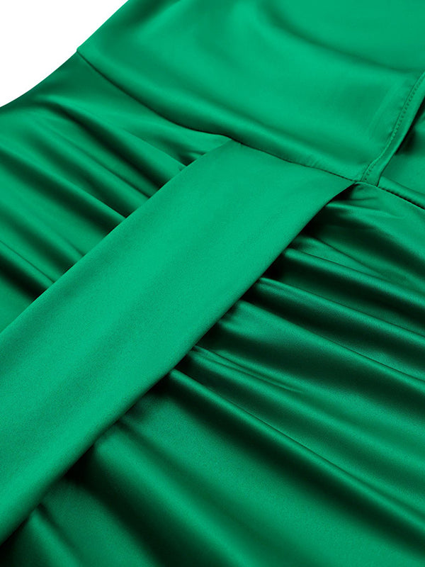 Loose Sleeveless Hollow Pleated Color Split-joint Stand Collar Midi Dresses