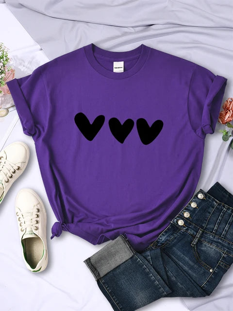 Black Heart Printing Female T-shirts Personality Street Short Sleeve All-math Soft Tee Clothing Breathable Tops