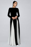 Liwy Black and White Clashing Long Sleeve Maxi Dress
