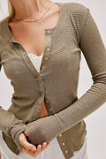 Single-button Fitted Long-sleeve Knit Cardigan