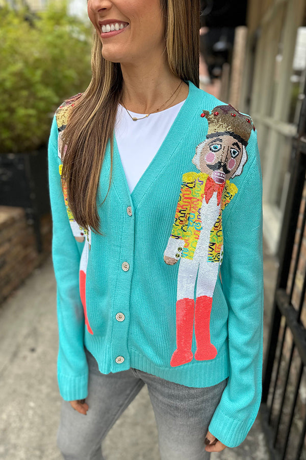 Christmas Nutcracker Sequined Knitted Cardigan