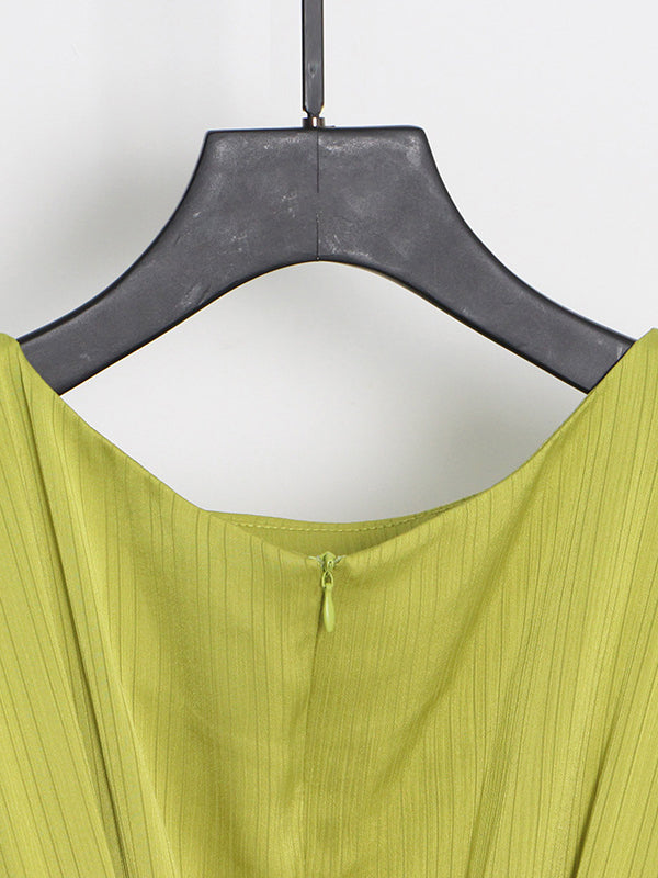 High Waisted Loose Belted Color Boat Neck Midi Dresses