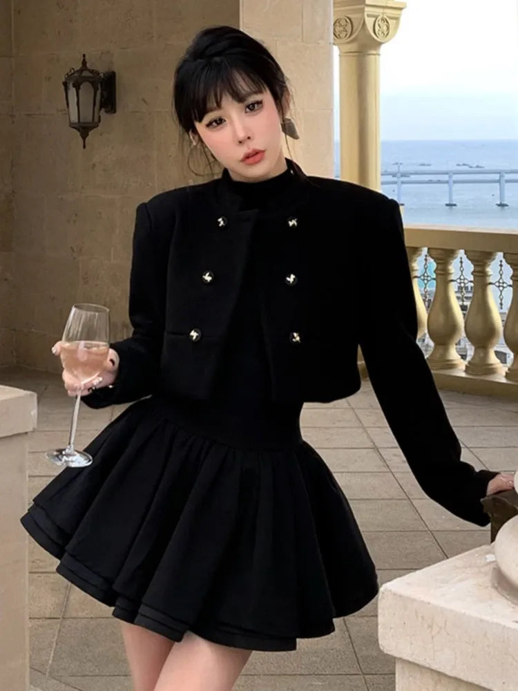 Knitted Dress Long Sleeve Half High Collar A-line Mini Dresses Autumn Winter Birthday Party Vestidos Trend
