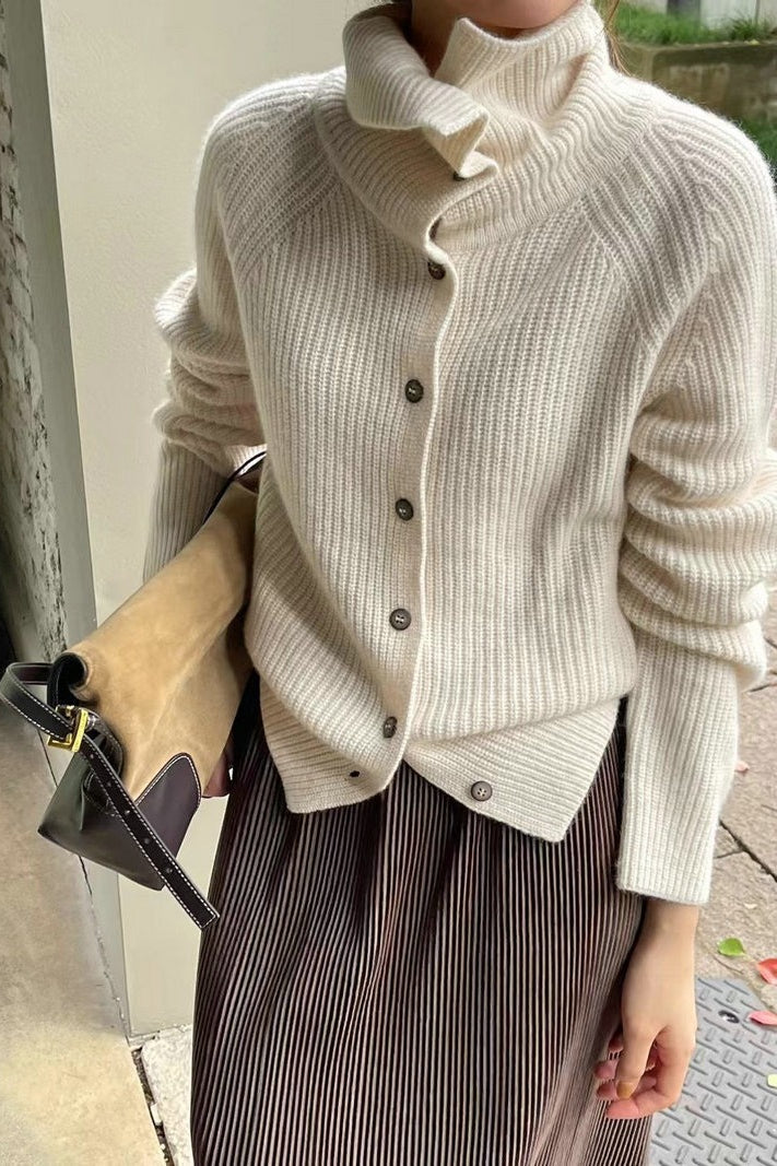 Retro Textured Rib Slim-fit Single-row Button Loose Knit Cardigan