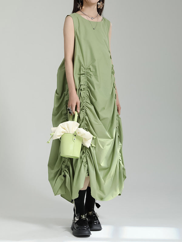 Irregular Clipping Loose Color Round-neck Midi Dresses