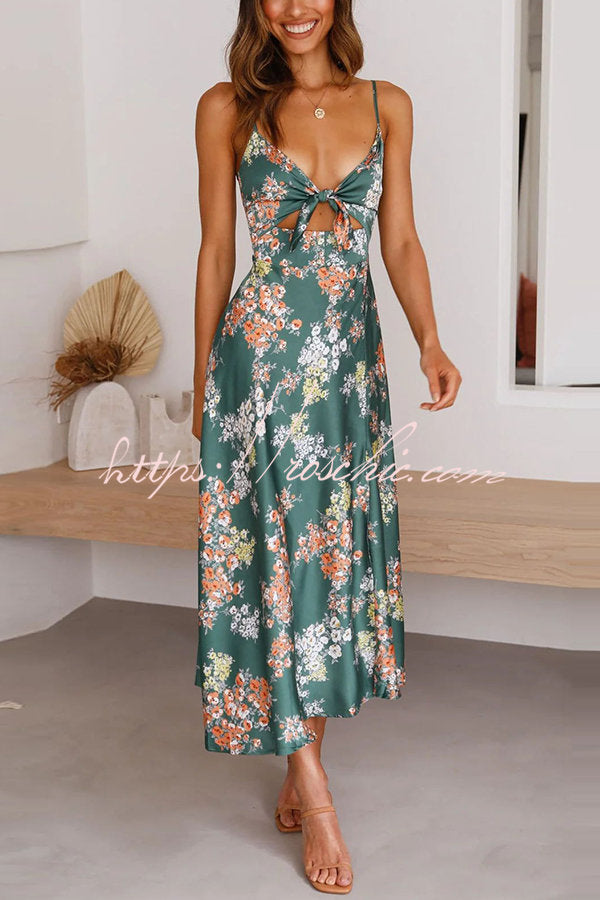 Dreamers Satin Tie Up Slit Midi Dress