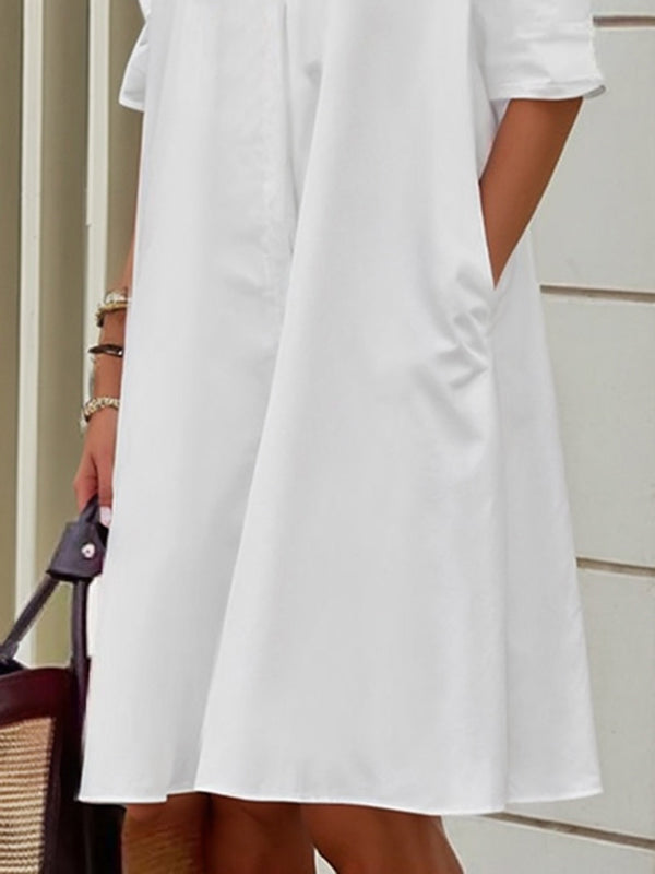 Long Sleeves Loose Gauze See-through Color Split-joint Lapel Midi Dresses Shirt Dress