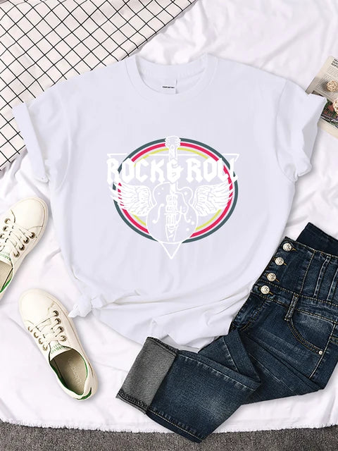 Rock Roll Electric Guitar Printed T-shirt Comfortable Tops Breathable Cool Short Sleeve O-neck Street Tee Clothing