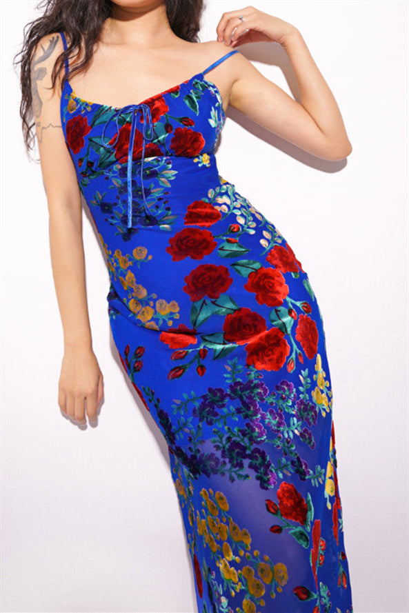 Julie Velvet Burnout Backless Midi Dress