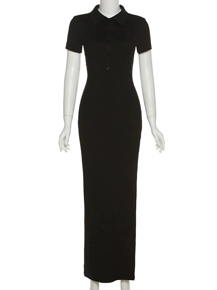 Knitted Bodycon Dress V-neck Short Sleeve Split Long Dresses Autumn Black High Street Party Vestidos