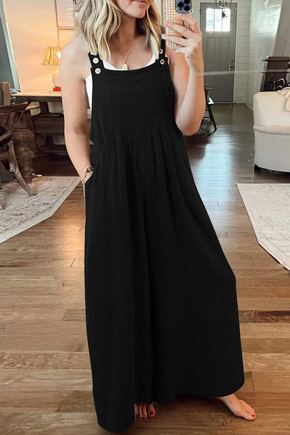Cotton and Linen Loose One-piece Wide-leg Overalls