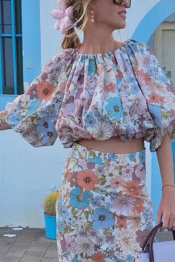 Holiday Print Top \u0026 Skirt Two-piece Set