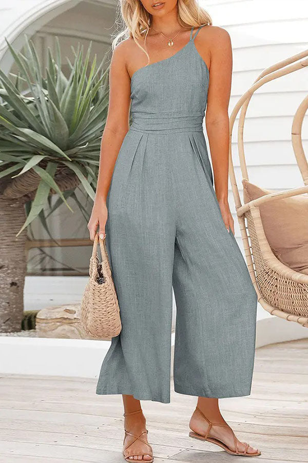 Sling Waist Pocket Straight Sleeveless Jumpsuit