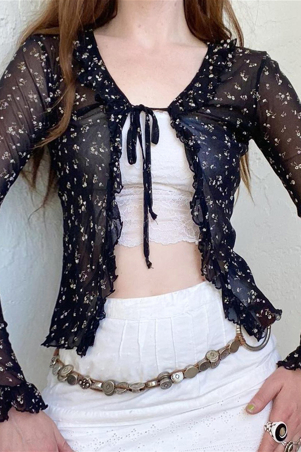 French Bow Tie Tulle Cardigan Blouse