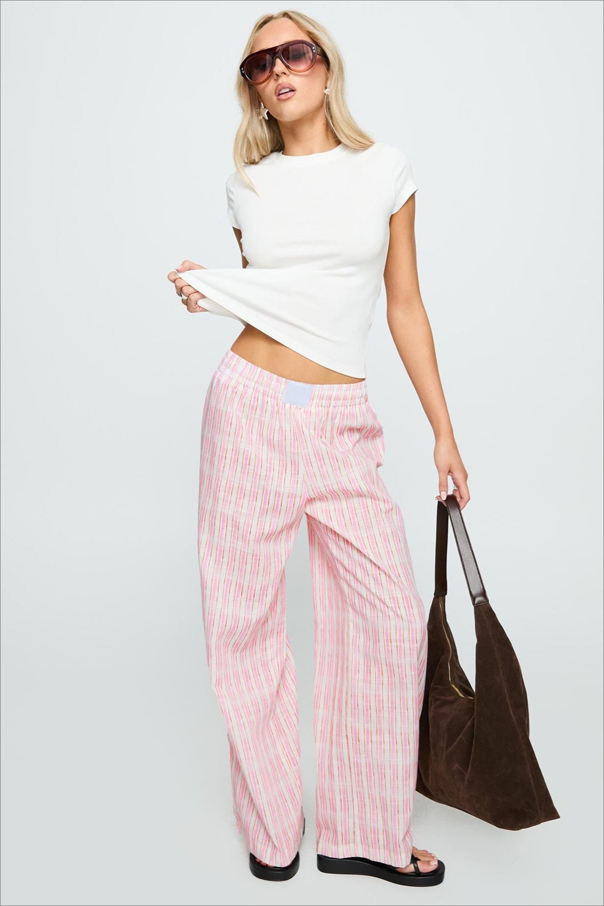 Colorblock Striped Wide-leg Relaxed Pants