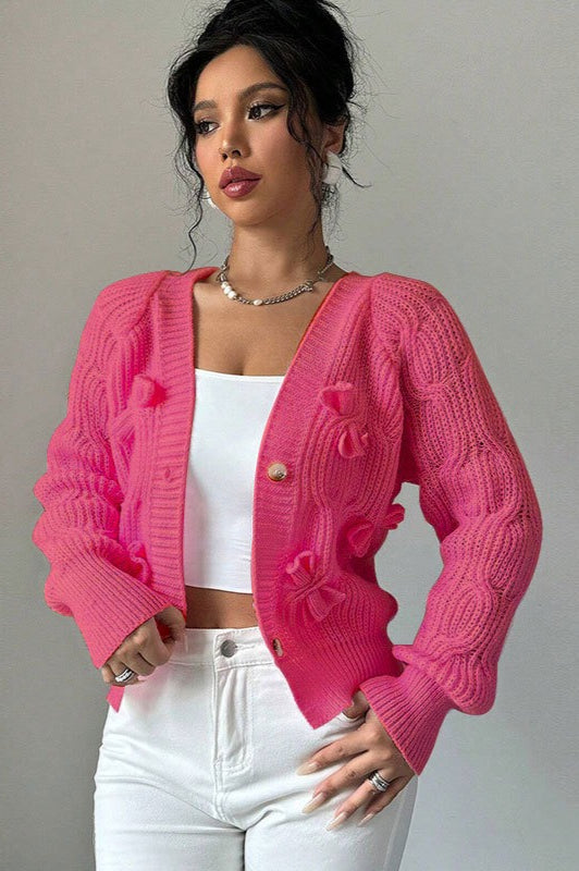 Long-sleeve Bow-knot Knit Cardigan