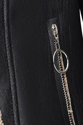 Custom Lapel Lined Pu Leather Coat