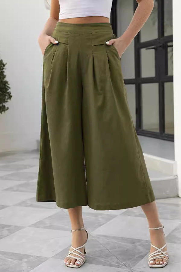 Skirts, Cotton-feel, Elastic Waist, Wide-leg, Nine-point Trousers, Pocket Workwear, Pants, Loose