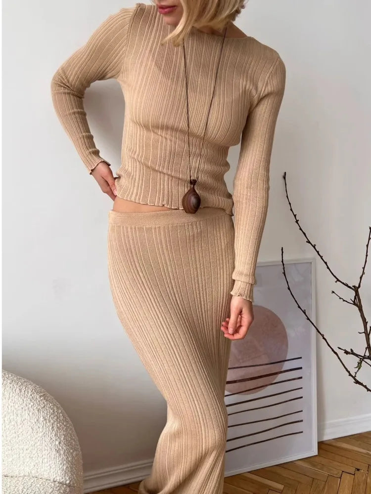 Knitted Sweater Long Sleeve Skirt Set Autumn/winter New Two Piece Set Party Club Street Clothing