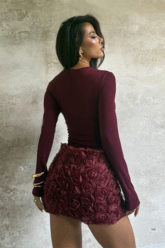 3d Panel Long Sleeve Bodycon Mini Dress