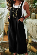 Color Sleeveless Pocket Wide Leg Side Button Jumpsuit