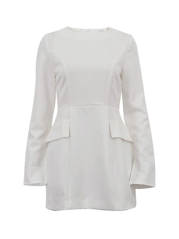 Bodycon Long Sleeves Color Split-joint Zipper Round-neck Mini Dresses
