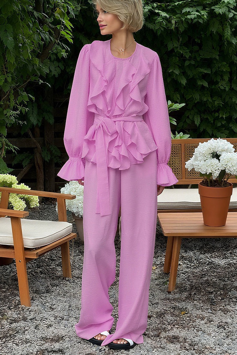 Bell Sleeve Top and Wide Leg Pants Two Piece Set