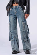 Denim Multi-pocket Wide-leg Cargo Pants