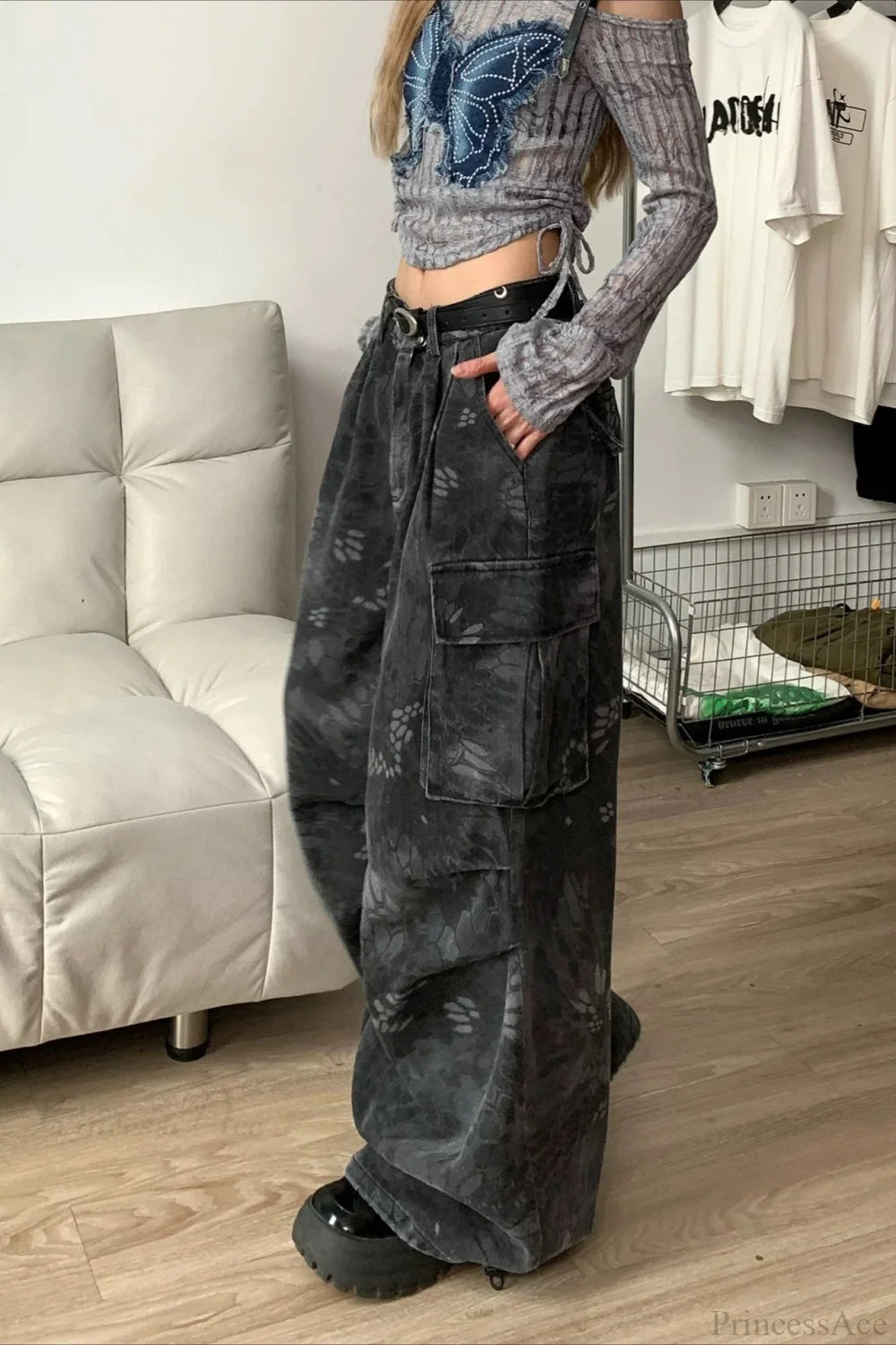 Denim Snake Camo Multi-pocket Cargo Pants